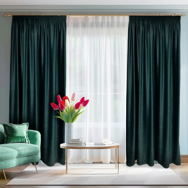 Draperie de Catifea Blackout 80% Verde L2m/H2.75m cu Rejansă Bară