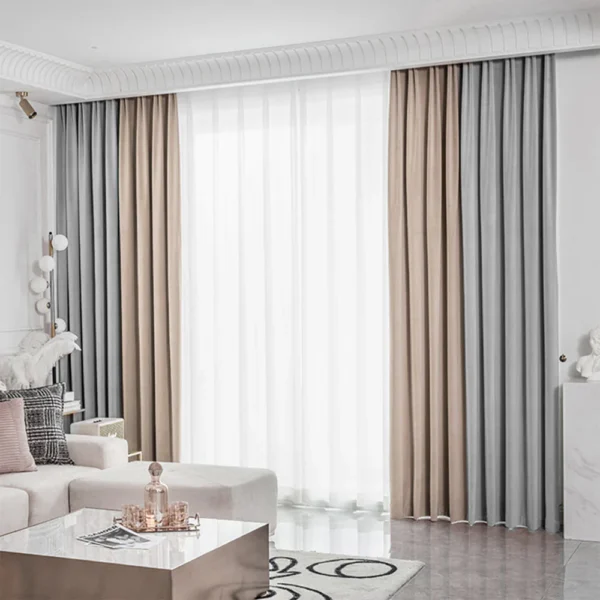 Draperie de Catifea Duo Semi Bej cu Gri Deschis