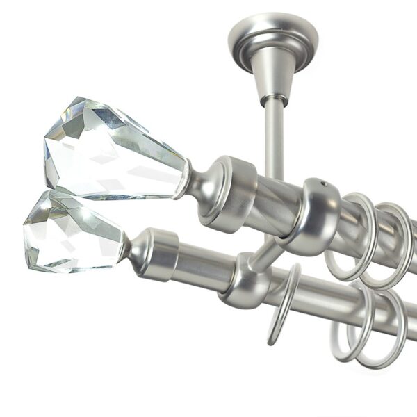 Crystal Cone Double - set galerie metalica dubla, prindere tavan,teava Twister, Crom Mat 25/19 mm