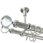 Kula Crystal Double- set galerie metalica dubla, teava striata, prindere tavan, Crom Mat 25/19 mm