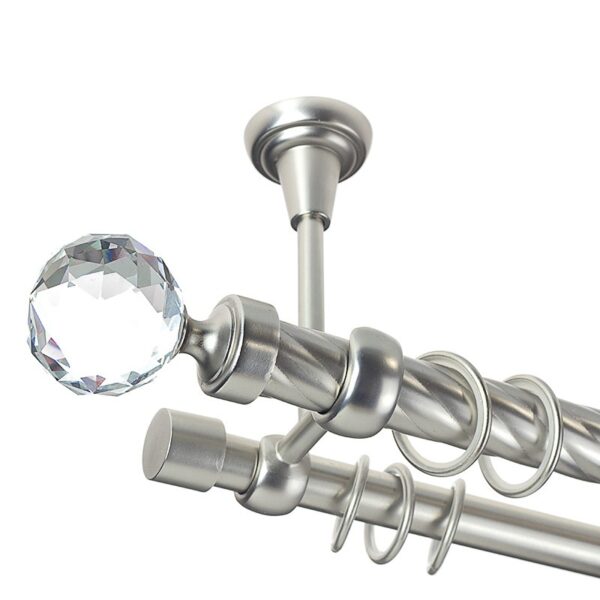 Kula Crystal - set galerie metalica dubla,teava Twister,prindere tavan, Crom Mat, 25/19 mm