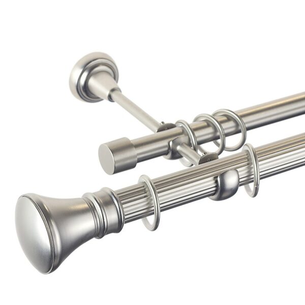 Luxor - set galerie metalica dubla, teava striata, Crom Mat 25/19 mm