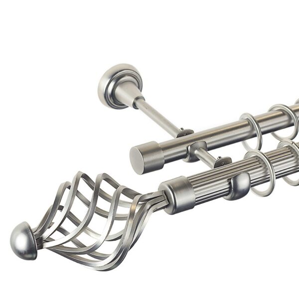 Navona - set galerie metalica dubla , teava Striata,  Crom Mat, 25/19 mm