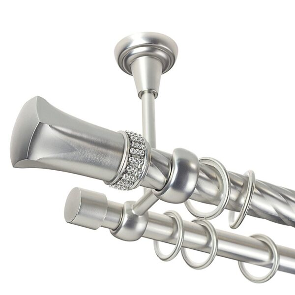 Pluton Crystal - set galerie metalica dubla, prindere tavan, teava Twister Crom Mat 25/19 mm