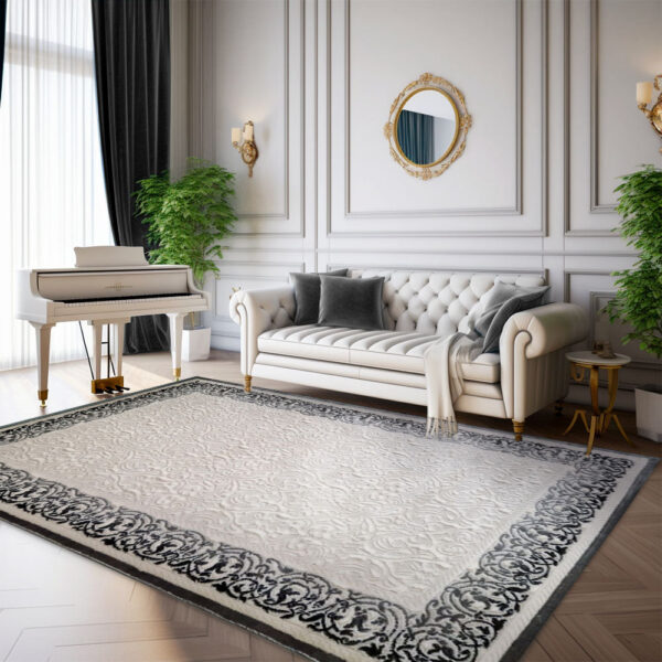 Covor Mira 3D Elegant Alb Perlat Chenar Gri 250x350