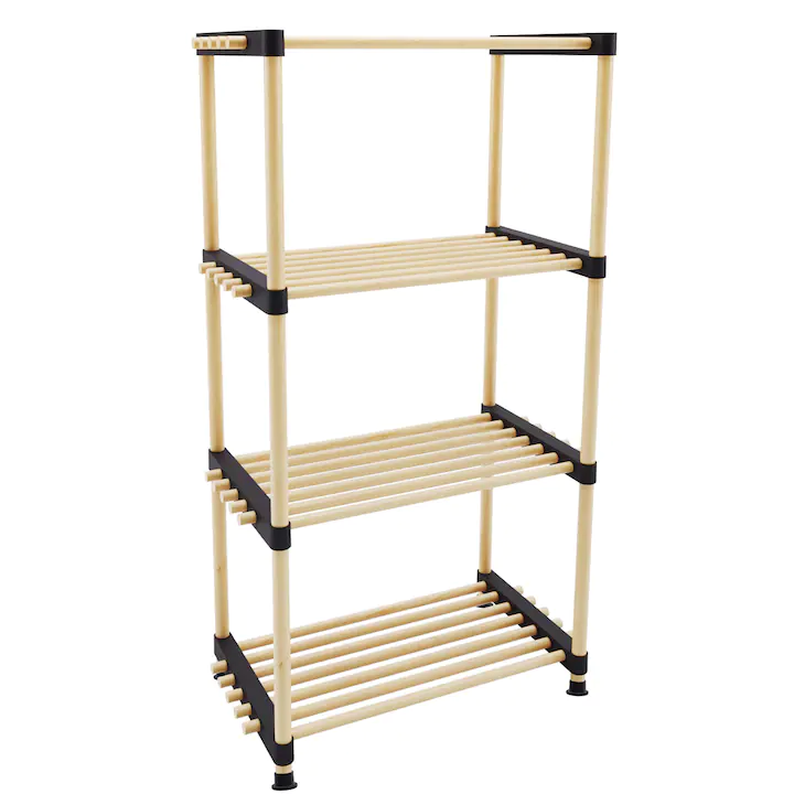 res_235dfd7666a6f1183b4eb1395ec8e118 Raft Modular din Lemn cu 4 Etajere – Suport Multifuncțional pentru Haine, Pantofi și Accesorii - imagine 1