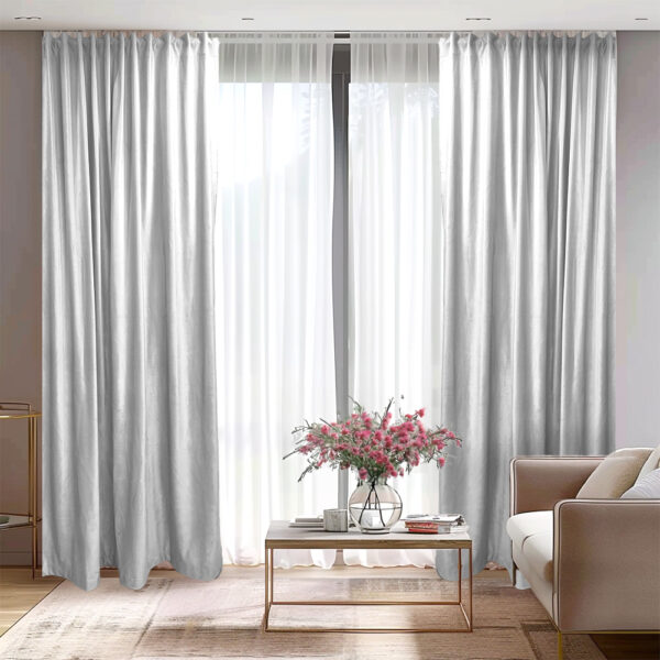 Draperie de Catifea Semi-opaca 70% Gri Deschis L1.25m/H2.70m cu Pliu