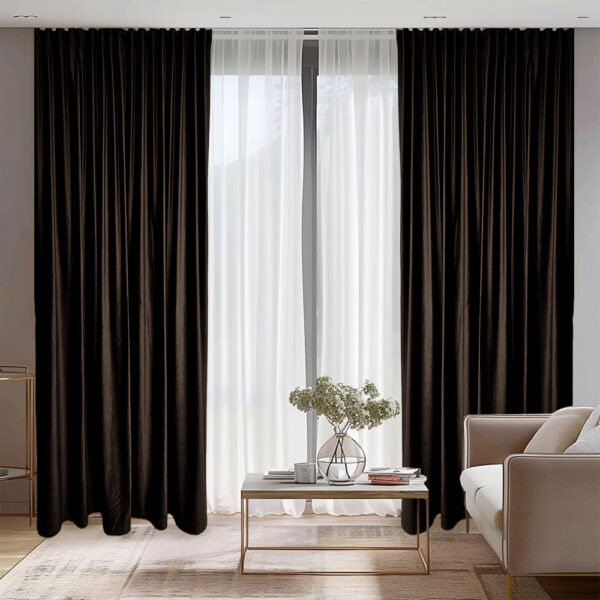 Draperie de Catifea Semi-Opaca 70% Maro L2m/H2.45m cu Rejansa de 6cm