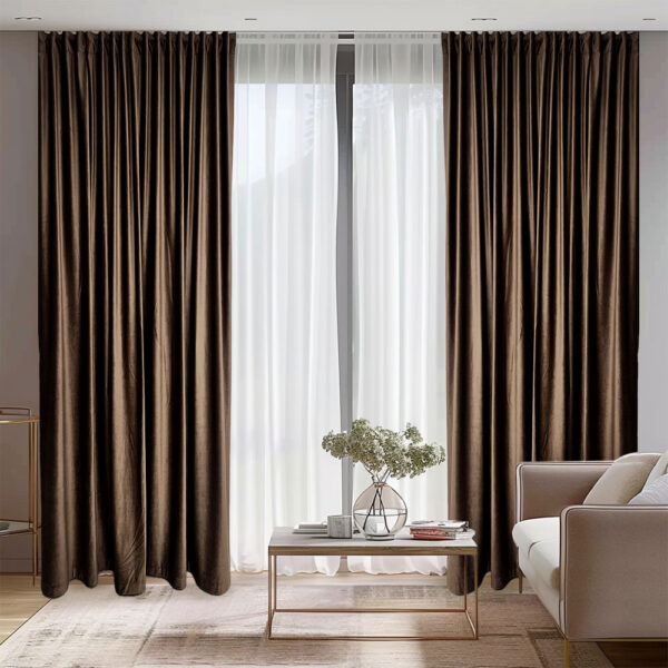 Draperie de Catifea Semi-Opaca 70% Maro L4.20m/H2.40m cu Rejansa Capse