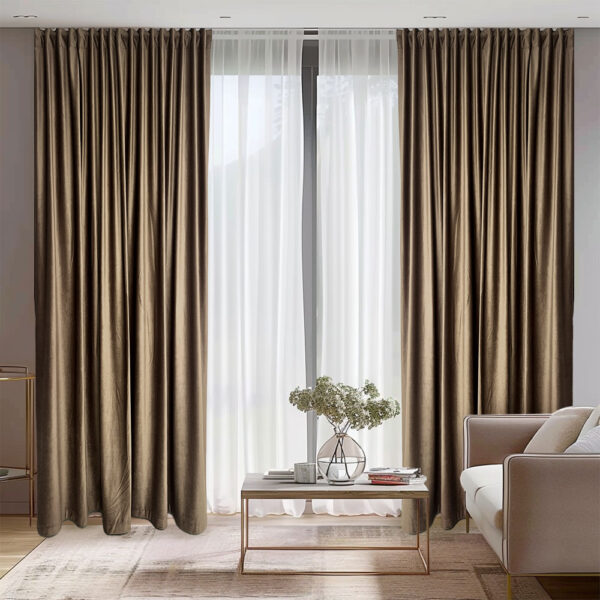 Draperie de Catifea Blackout 70% Bej L1.15m/H2.61m cu Rejansa de 10cm