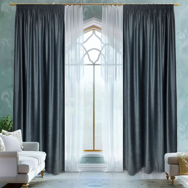 Draperie de Catifea Blackout 80% Gri Grafit L-3,2/H-2,6 Rej Bara