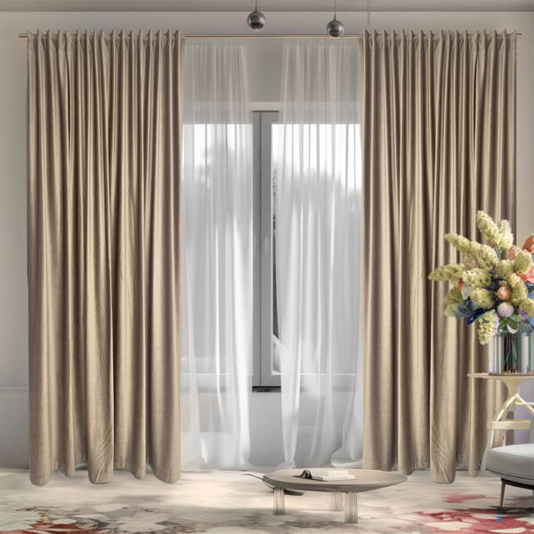 Draperie de Catifea Blackout 70% Bej Light L1.20m/H2.65m cu Manopera Pliu Pauza Pliu