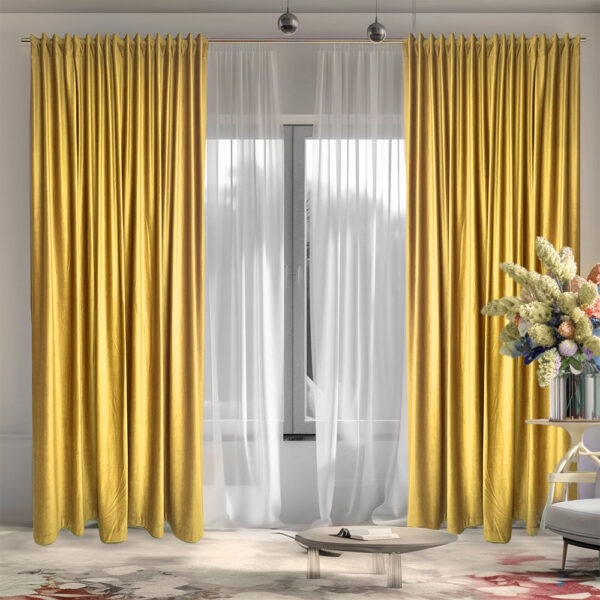 Draperie de Catifea Semi-Opaca 70% Galben L2.35m/H2.70m cu Rejansa de Bara