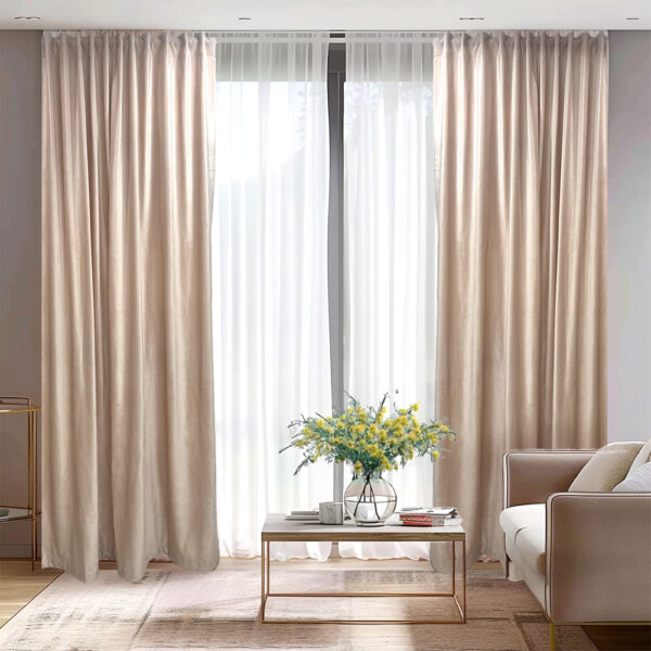 Draperie de Catifea Semi-opaca 70% Bej L1.20m/H2.50 cu Capse Aurii
