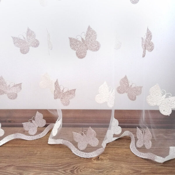 Perdea Brodata Tul Model Fluturi CREM L3.5m/H1.5m cu Rejansa de 6cm