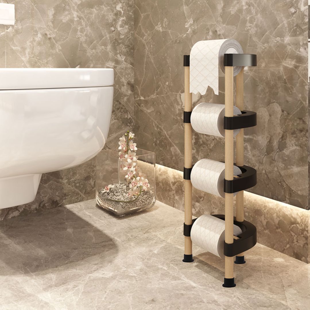 xr:d:DAFGdvOrn4Q:4,j:30810848655,t:22071506 Suport din Lemn pentru Hârtie Igienică cu 4 Straturi – Organizator Elegant pentru Baie - imagine 1