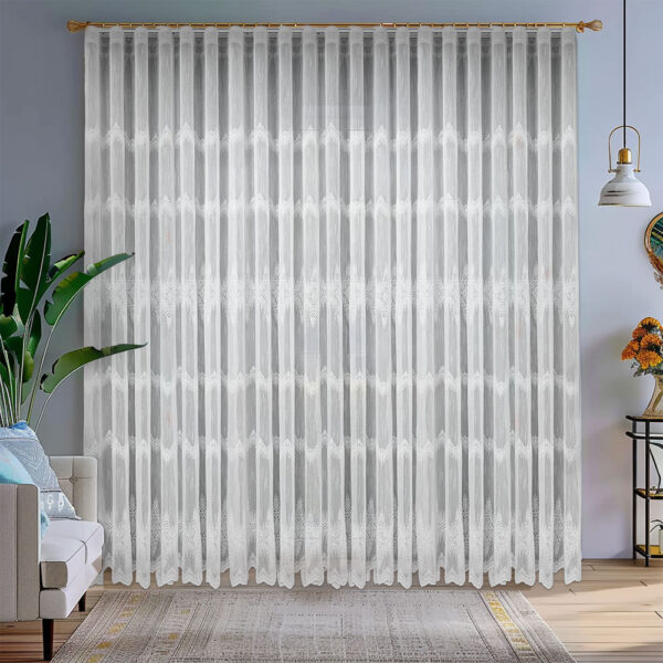 Perdea Alba cu Dantela in Forma de Diamant -  Eleganta si Brodata