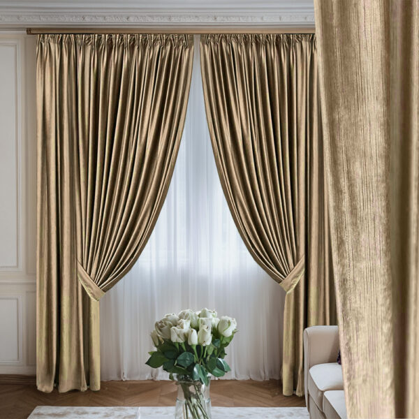 Draperie de Catifea Texturata Lux Blackout 80%Bej L5m/H2,50m cu Rejansă Bară