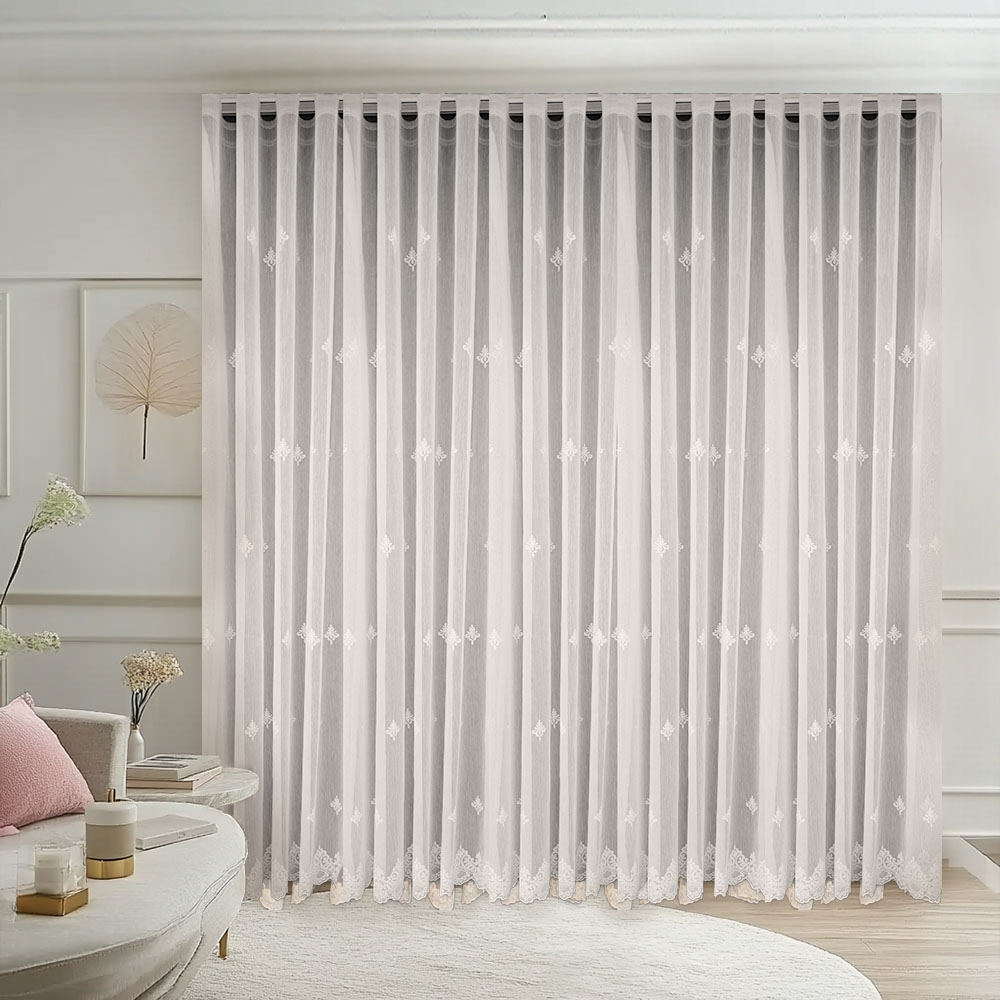 crem-18 Material de Perdea Eva cu Broderie Fina Crem 25PR404K - imagine 1