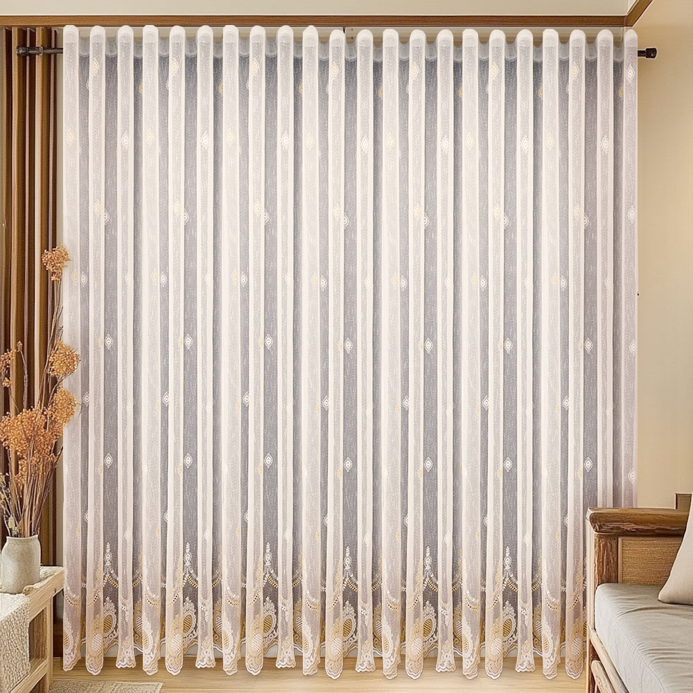 crem-auriu-14 Material de Perdea Anisia cu Broderie Decorativa Crem/Auriu 24419 - imagine 1