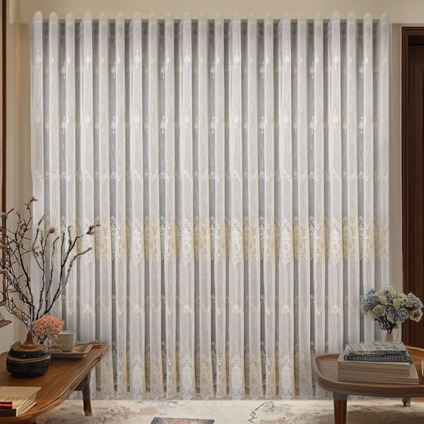 Perdea Anisia cu Broderie Decorativa Crem/Auriu 24419 cu L5m/H2,60m cu Rejansă Bară