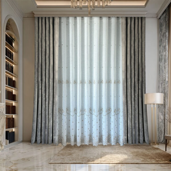 Perdea din In cu Broderie Alb/Maro BRD6318/44-11
