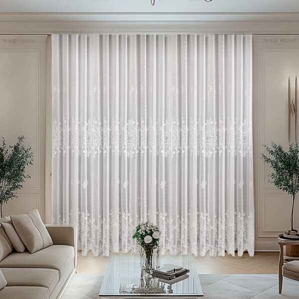 Perdea Brodată Distinsă Alba Luisa L7m/H2.30m cu rejansă de 10cm