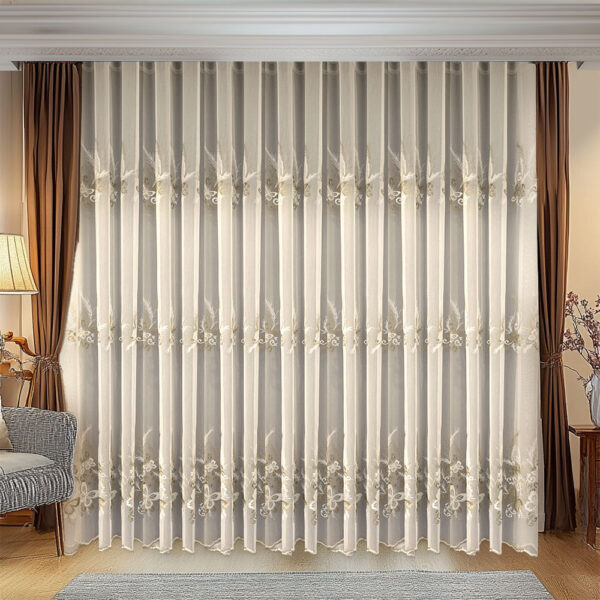 Perdea Casia cu Broderie Rafinata Crem-Auriu L3m/H2.50m cu Rejansă de 6cm