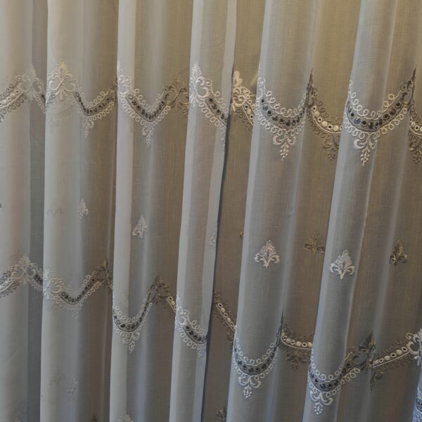 Perdea Francesca din In cu Broderie Elegantă Alb/Gri