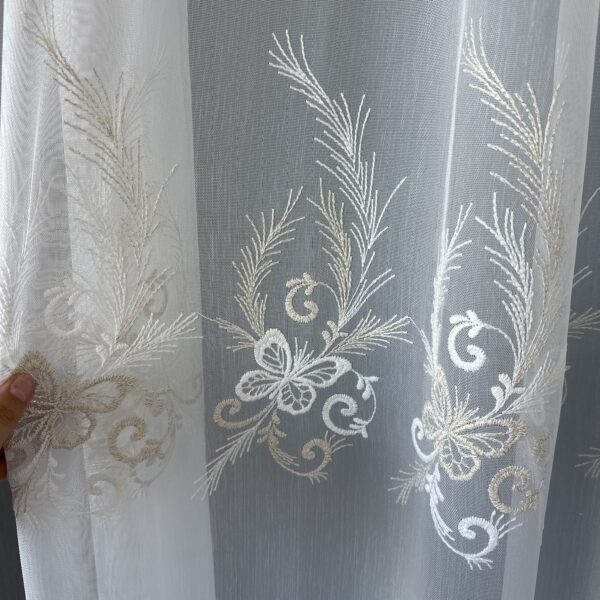 Perdea din Bambus Crem-Auriu cu Broderie Luxury Butterfly