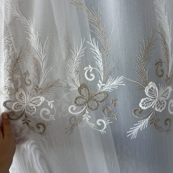 Perdea din Bambus Crem-Maro cu Broderie Luxury Butterfly