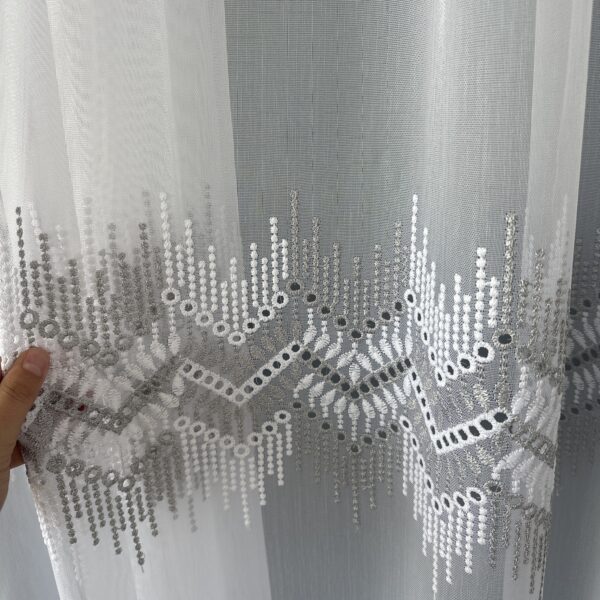 Perdea Bambus Brodat Model Geometric Crem/Gri