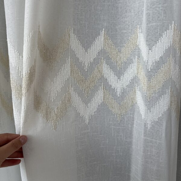 Perdea din In cu Broderie Elegantă Crem/Auriu