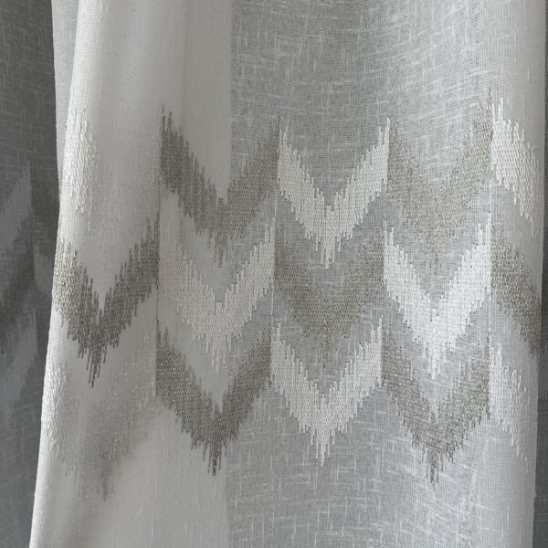 Perdea din In cu Broderie Elegantă Crem/Gri