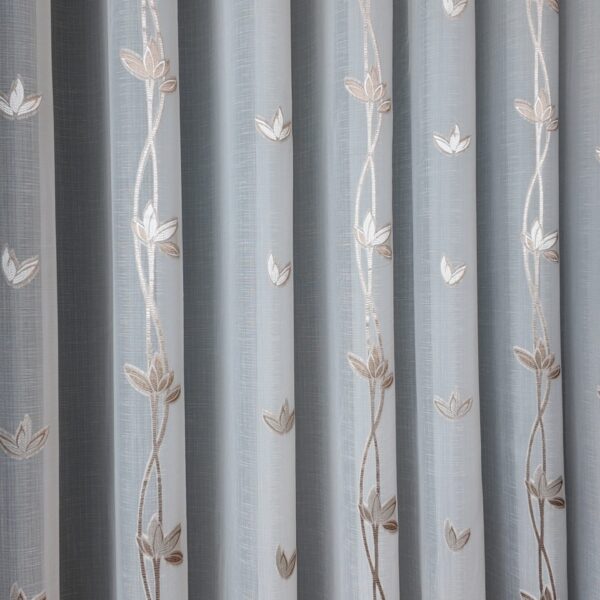 Perdea din In cu Broderie Florală Maro