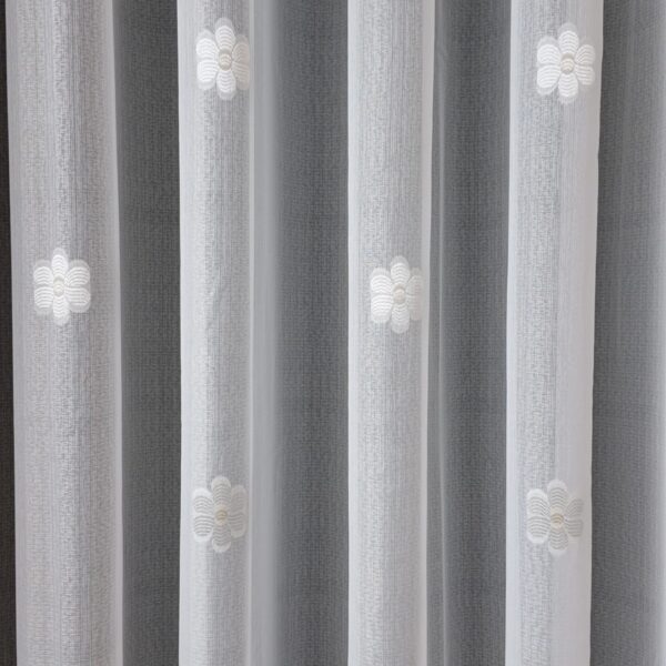 Perdea din In cu Broderie Florală Albă 3D