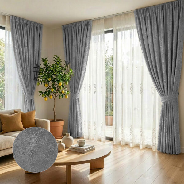 Draperie Cairo Luxury din Catifea cu Inserții Blackout 80% Gri