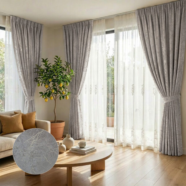 Draperie Cairo Luxury din Catifea cu Inserții Blackout 80% Gri Deschis