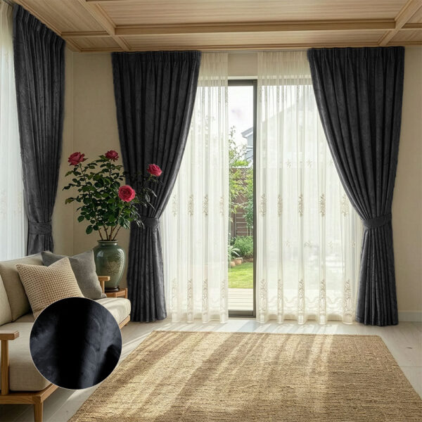 Draperie Lyon Luxury din Catifea cu Inserții Blackout 70% Negru