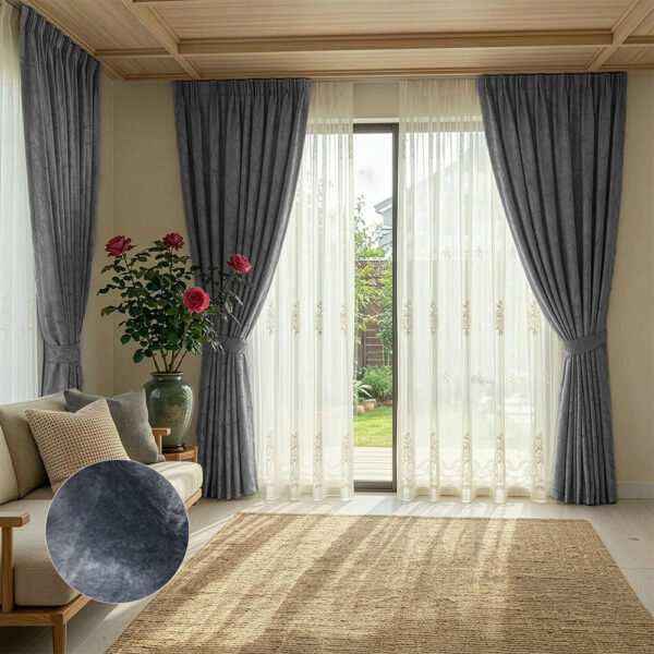 Draperie Lyon Luxury din Catifea cu Inserții Blackout 70% Gri Antracit