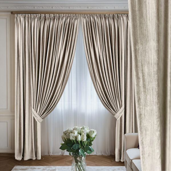 Draperie de Catifea Texturata Tokyo Blackout 80% Crem Light L4m/H1.9m cu Rejansă de 10cm