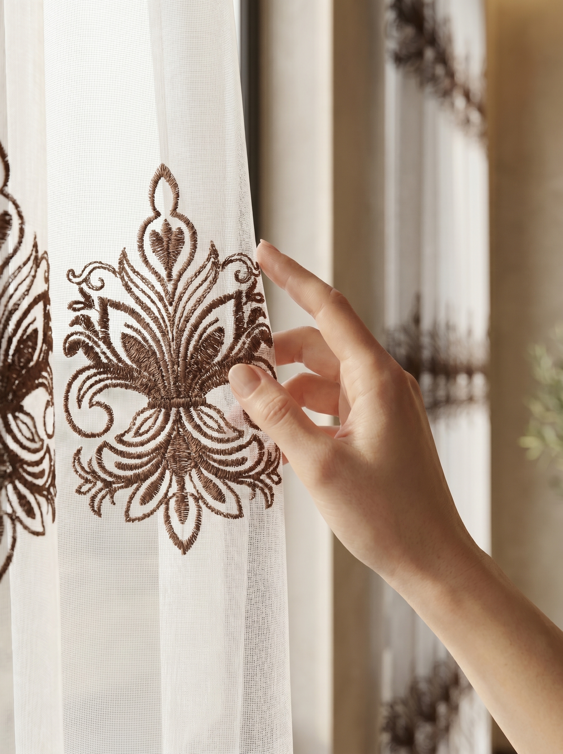 Perdea - Ars 70 - V4-2 Perdea Ivory din Inișor cu Broderie Maro - imagine 1