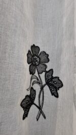 Perdea Albă din In cu Broderie Florală Neagră - imagine 3