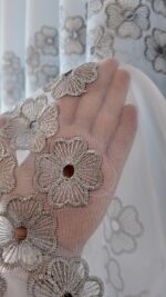 Perdea din Mătase Albă cu Broderie Gri L5m/H2.55m cu Rejansă Wave - imagine 4