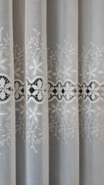 Perdea din Inișor cu Broderie in 2 Randuri Crem