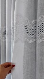 Perdea din In cu Broderie Elegantă Albă 12492 - imagine 2