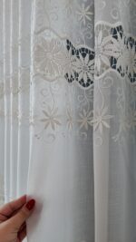 Perdea din Inișor cu Broderie in 2 Randuri Crem BRD-6961-72-03 - imagine 4