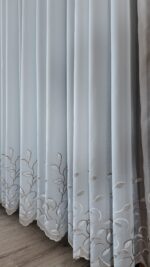 Perdea Cristal cu Broderie Florală Jos Alb/Maro 6838-55
