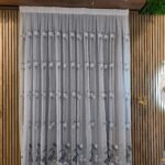 Perdea din In cu Broderie Florală Gri ARSB-76 - imagine 2