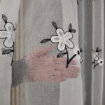 Perdea din In cu Broderie Florală Neagră ARSB-76 - imagine 3